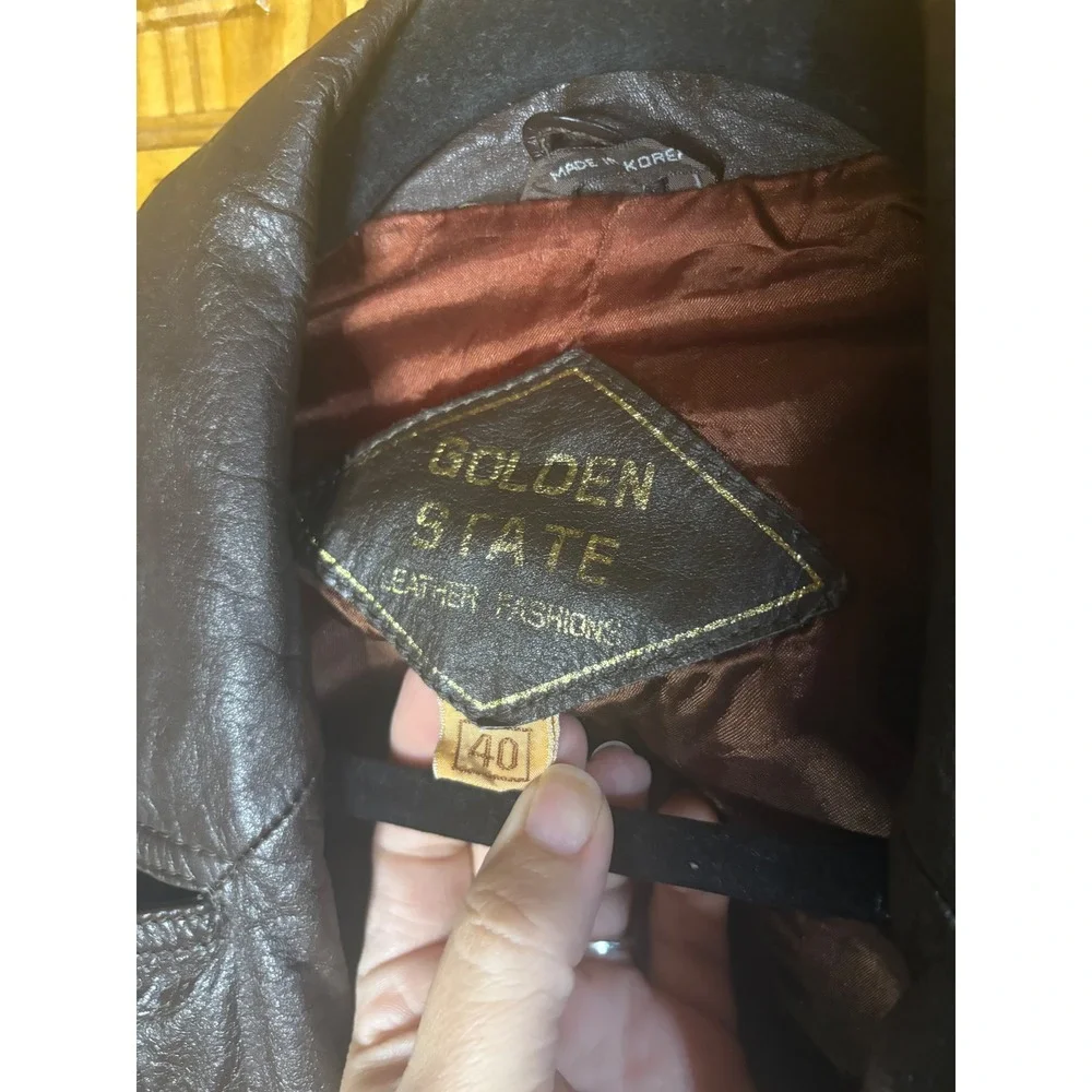 Golden State Leather Fashions Mens Brown Leather Car Coat Jacket Vintage Size 40